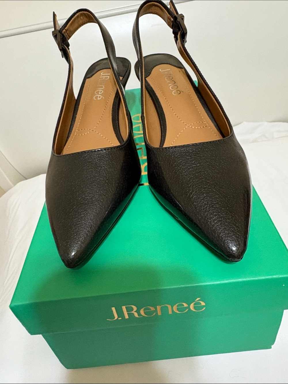 J.Renee Black Pointed Slingback Mules